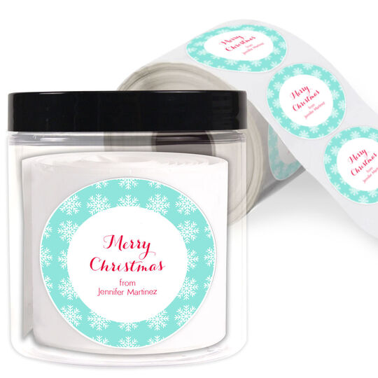 Winter Snowflakes Round Gift Stickers in a Jar